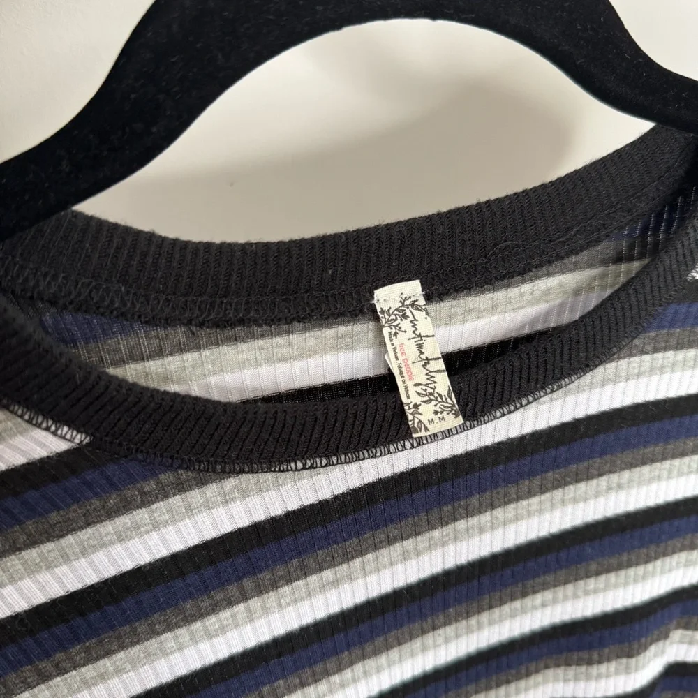 Free People Good On You Knit Blue and White Striped Long Sleeve Tee Top Women M - Picture 6 of 10